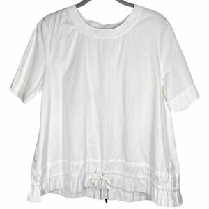 Unekform Top Short Sleeve Drawstring Blouse 100% Cotton White Womens Size Large